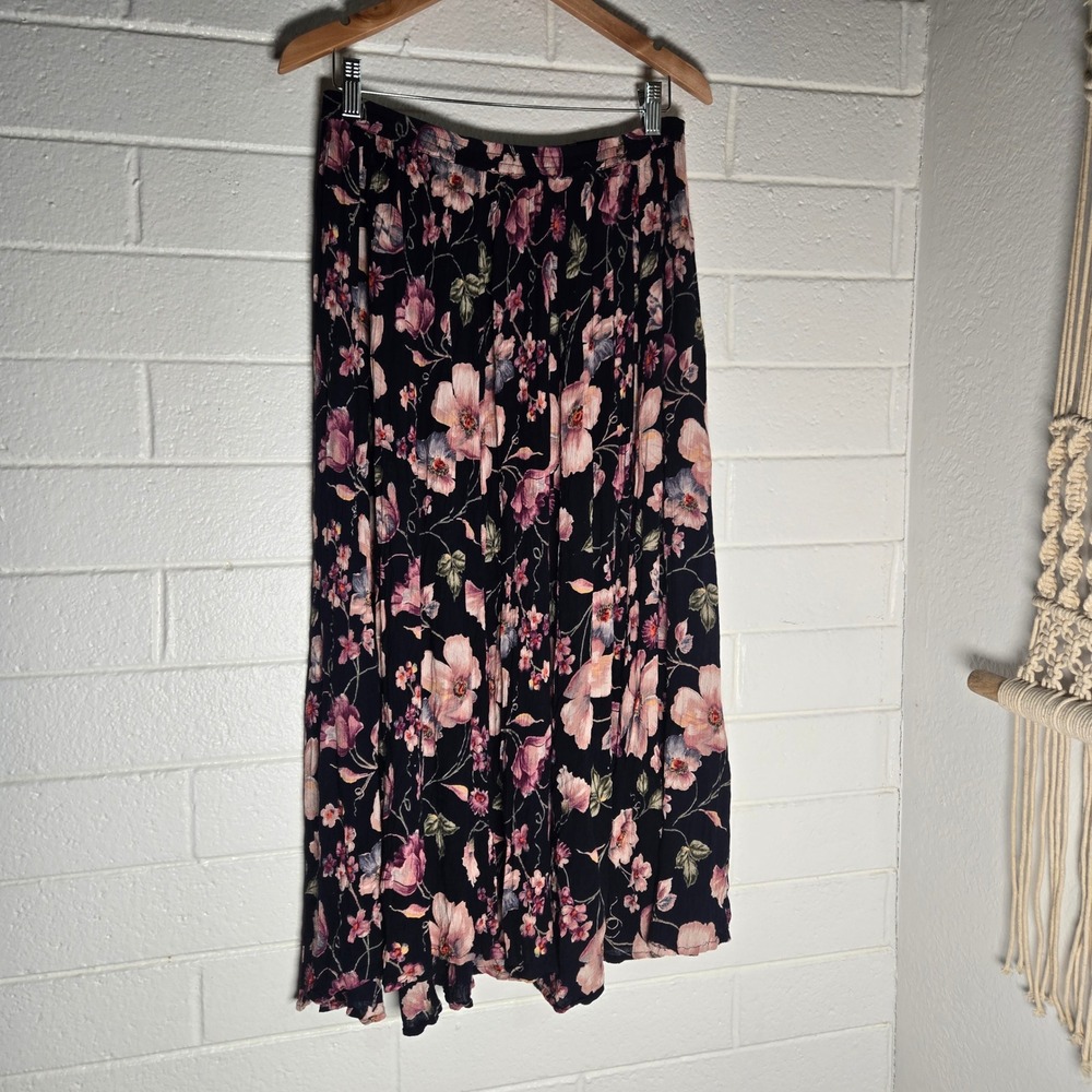 Neo Nostalgia Floral Maxi Skirt‎ Small Crinkle Rayon Boho Cottagecore Maximalist